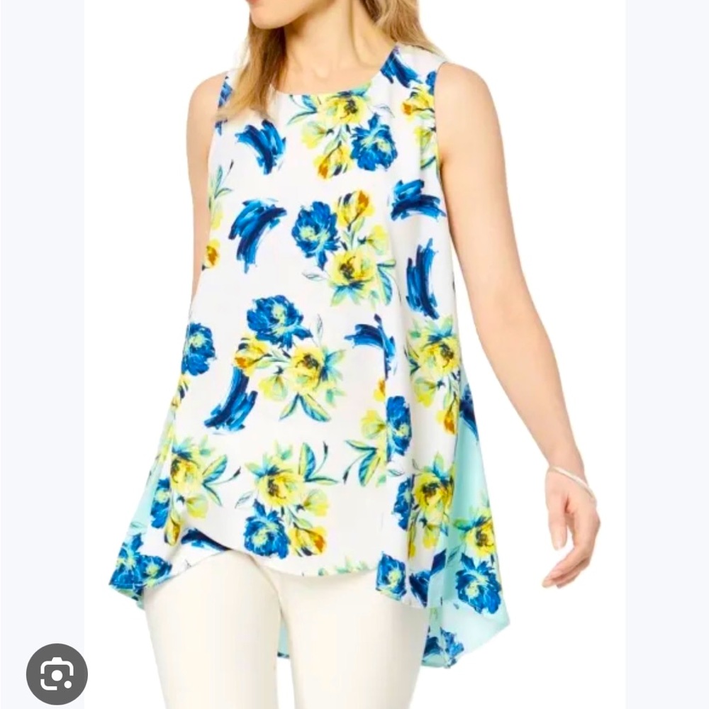 Alfani Petite Floral Printed Sleeveless Hi-Low Hem Swing Top